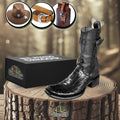 Kit Bota Viking de Couro Robusto de Jacaré + BRINDES: Chapéu, Cinto e Faca