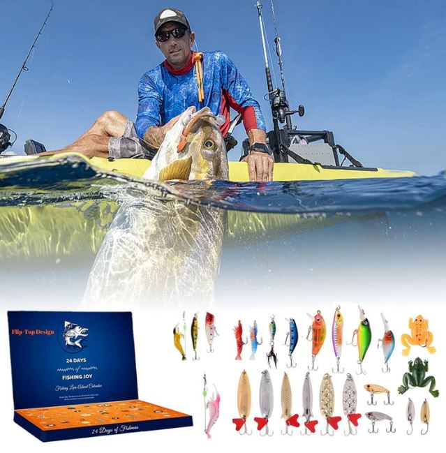 Caixa Com 24 Iscas Artificial Natal - Fishing Advent Calendar